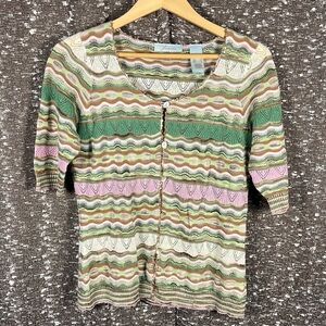 JH Collectibles Women Multi Colored Button Up Short Sleeve Top Shirt‎ Size Small